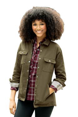 *NEW* Women’s Modern Canvas Body Flannel-Lined Snap-Closure Shirt Jacket with Edgy Accents (Shacket)