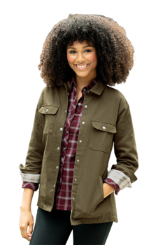 *NEW* Women’s Modern Canvas Body Flannel-Lined Snap-Closure Shirt Jacket with Edgy Accents (Shacket)