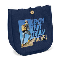 *NEW*12 x 13 12 oz Cotton Denim Tote with a Wooden Button Closure and a Retail-Fee - Full Color Printing