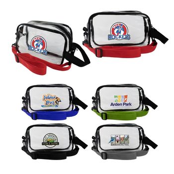 *NEW* 8" x 5" x 3” Clear Crossbody Tote Bag with Adjustable Shoulder Strap with a Direct Full-Color Imprint - Stadium Security Approved