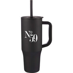 *NEW* 30 oz Recycled Plastic Double-Wall Constructed Flexible Straw Tumbler with Colored PLASTIC Handle Fits in Cup Holders