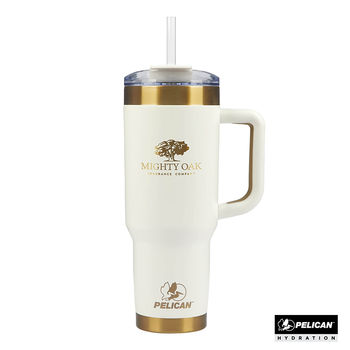 *NEW* Pelican&reg; 40 oz Double Wall Stainless Steel Travel Tumbler with Gold Accents is Perfect for 50th Anniversaries