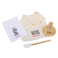 *NEW* Kitchen Kit Includes Cotton Market Tote with Mesh Top, Bamboo Cutting Board with Knife, Wooden/Silicone Spatula and Flour Sack Tea Towel 