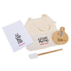 *NEW* Kitchen Kit Includes Cotton Market Tote with Mesh Top, Bamboo Cutting Board with Knife, Wooden/Silicone Spatula and Flour Sack Tea Towel 