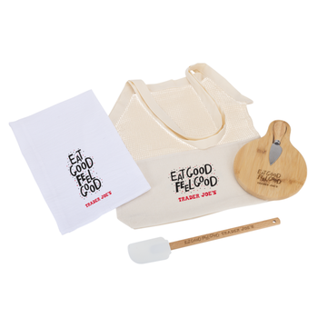 *NEW* Kitchen Kit Includes Cotton Market Tote with Mesh Top, Bamboo Cutting Board with Knife, Wooden/Silicone Spatula and Flour Sack Tea Towel 