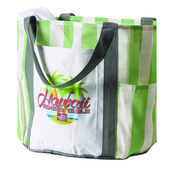 *NEW* 15” x 24” Colorful Mesh Striped Beach Bag Features 7 Outer Pockets, Enormous Interior and Inside Snap Hook for Keys/Sunglasses