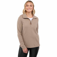 *NEW* Women's Retail-Inspired, Eco Cozy Breathable, Snag-Resistant Knit Quarter Zip Ribbed Sweater with Faux Leather Zipper Pull - 1% of Sales Donated to Eco Nonprofits