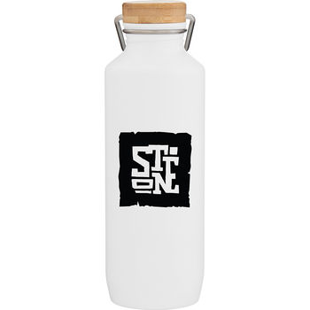 *NEW* 25 Oz. Lightweight Single-Wall Recycled Stainless Steel Bottle with Threaded Bamboo Lid and Swing Handle 