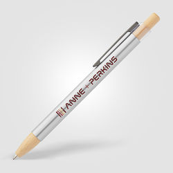 *NEW* Recycled Stainless Steel Pen with Bamboo Plunger and Tip, Gunmetal Clip and Full-Color Printing
