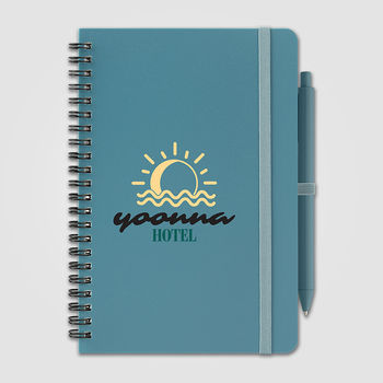 *NEW* 5.5” x 8” Spiral Notebook Made from Recycled, Ocean-Bound Plastic with and Full-Color Imprint and an Unimprinted Pen