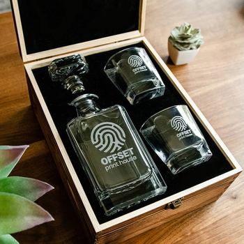 8 oz Whiskey Decanter and 2 Glasses in Branded Wooded Box