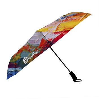 *NEW* 44" Arc Auto-Open Recycled Polyester Umbrella with Rubberized Handle and Full-Color Outside Canopy  (13" Folded)