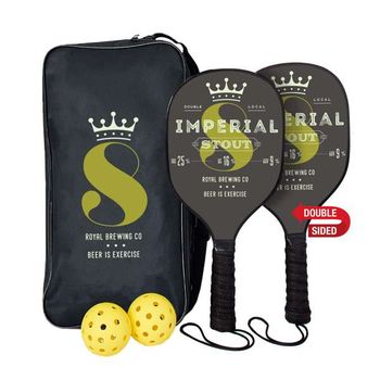 Pickleball Set with Full-Color Imprint Wooden Paddles, 2 Balls and a Carry Bag