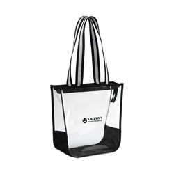 *NEW* 11" x 11" x 4.5" Clear Tote Bag with Colored Trim and Striped or Rainbow Handles - Stadium Security Approved