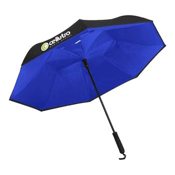 *NEW* 46" Arc Auto-Open Recycled Polyester Umbrella with 2-Colored Canopy Inverts When Closed to Prevent Water Drip (34.5" Folded)