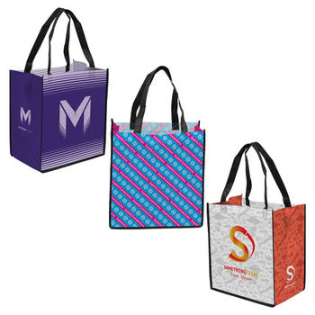 *NEW* 12" X 13" X 8" Laminated Tote with All-Over Full Color Printing, Including Sides and Bottom (Low Mins, Shorter Ship)