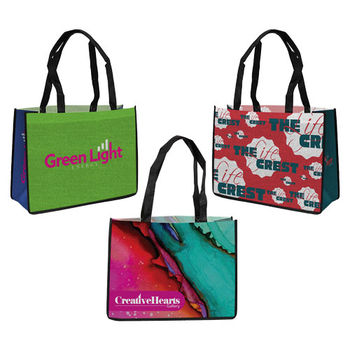 *NEW* 16" X 12" X 6" Laminated Tote with All-Over Full Color Printing, Including Sides and Bottom (Low Mins, Shorter Ship)