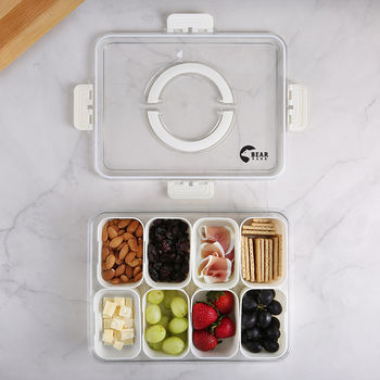 *NEW* Clear Snack Tray Container with Carrying Handle and 8 Removable Various Munchies Compartments is Perfect for Picnics and Parties