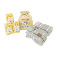 *NEW* Press Play and Pass the Blanket Gift Set Includes an Ultra-Soft Throw and 3 Popcorn Varieties Inside a Reusable Drawstring Gift Bag for the Ultimate Night In