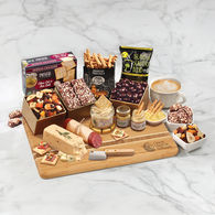 *NEW* Shelf Stable Amazing Spread Includes a Bamboo Cutting Board and Assorted Crackers, Pretzels, Mustards, Sausage, Spreads, Coffee, Chocolate and More!