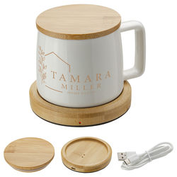 *NEW* 8 oz Ceramic Mug with USB-Powered Bamboo Mug Warmer Keeps Beverages Warm up to 131 Degrees
