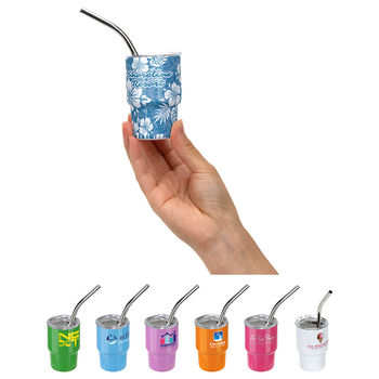 *NEW* 3 oz Mini Double-Wall Stainless Steel Tumbler with Tapered-Bottom and Straw is Perfect for Drink Tastings, Parties and Special Events