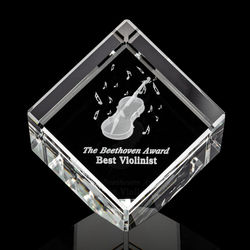 *NEW* 5.625" x 4.875" x 4" 3D Etched "Floating" Logo/Design Optical Crystal Corner Cube with Single Beveled Edge for Easy Display - LARGE