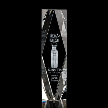 *NEW* 2.75" x 10" x 2.75" 3D Etched "Floating" Logo/Design Optical Crystal with Beveled Diamond Edges - MEDIUM