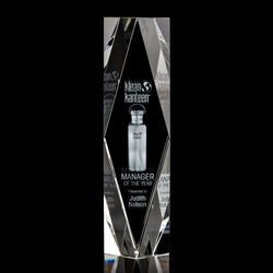 *NEW* 3" x 12" x 3" 3D Etched "Floating" Logo/Design Optical Crystal with Beveled Diamond Edges - LARGE