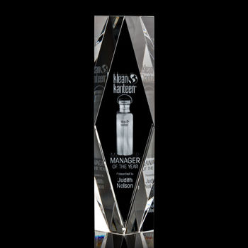 *NEW* 3" x 12" x 3" 3D Etched "Floating" Logo/Design Optical Crystal with Beveled Diamond Edges - LARGE