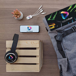 *NEW* Tech Welcome Kit includes Custom-Top Backpack with Laptop Sleeve, Wireless Headphones, Powerbank & Wireless Speaker and 4-in-1 Charging Cord 
