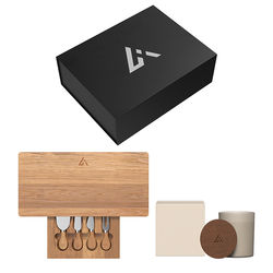 *NEW* Entertain and Aroma Gift Set: Cutting Board and Cheese Knife Set and Vanilla-Scented, Chemical-Free Wax Candle in a Sleek, Sturdy Gift Box with Magnetic Flap Closure