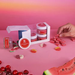 *NEW* Fruit Cocktail Candy Gift Set with Gummy&nbsp;Watermelon Wedges, Peach Rings, Sour Strawberry Bricks and Sour Cherry Rings&nbsp;in a Decorative Giftbox with a Clear Windowpane
