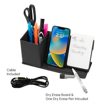 *NEW* 15W&nbsp;Wireless Charging Desktop Organizer with AirPod&reg; Charging, Pen Holder, Dry-Erase Board, and a Great Full-Color Branding Space&nbsp;