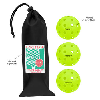 *NEW* Set of 3 Outdoor Pickleball Balls in a Polyester Drawstring Pouch
