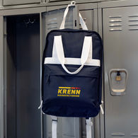 *NEW* Varsity-Style Backpack with Recycled Fabric, White Webbing Detail, Front Zip Pocket & Top Grab Handle - 1% of Sales Donated to Eco Nonprofits