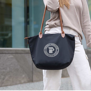 *NEW* 12 x 18 x 7 Recycled Tote with Faux Leather Accents, Zippered Main Compartment & 10.5" Drop Handles - 1% of Sales Donated to Eco Nonprofits