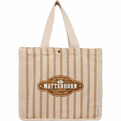 *NEW* 16&nbsp;x 14 x 7&nbsp;Durable Striped&nbsp;Cotton-Jute&nbsp;Tote with Brass Snap Closure - Through FEED&reg; Your Purchase Provides 5 School Meals to Kids Around the World