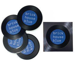*NEW* Set of 4 Coasters Made from Recycled Vinyl Records - Your Logo in Full Color on the Label!