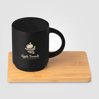 *NEW* 11 oz Matte Ceramic Mug Gift Set with Bamboo Tray and a Laser-Engraved Imprint Exudes Sophistication and Sustainability
