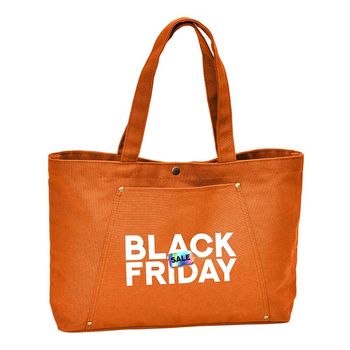*NEW* 25" x 12.5" Rugged, Yet Soft 18 oz Cotton Canvas Tote Bag with Snap Closure, Matching Copper Rivets and Shoulder Length Handles with a Full-Color Imprint