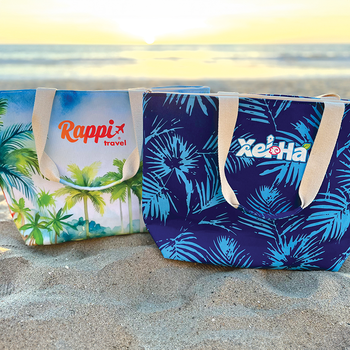*NEW* 22" X 15" Poly/Canvas Colorful Coastal Beach Bag with Printed Handles and Zipper Closure is Perfect for Destination Travel Events