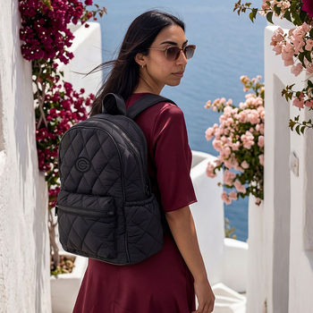 *NEW* 17" Recycled Nylon Quilted Laptop Backpack with Solid Interior Pockets, Dual-Side Bottle Pockets and Trolley Sleeve&nbsp;is a Must for the Fashionable On-The-Go Team - LUNA