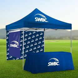 *NEW* All-In-One Essential Outdoor Event Kit Includes 10' Square Steel Tent, Back Wall Graphic, Custom Flag and 6' Table Cover