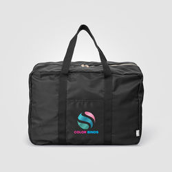 *NEW* 18" Recycled Dual-Compartment Travel Duffel with Trolley Strap, Two-Way Oversized Gold Zippers and Full-Color Printing