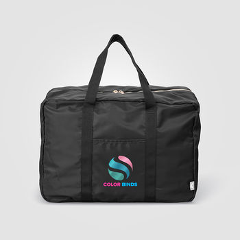 *NEW* 18" Recycled Dual-Compartment Travel Duffel with Trolley Strap, Two-Way Oversized Gold Zippers and Full-Color Printing