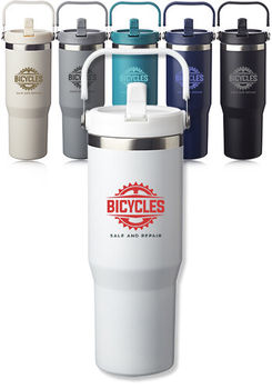*NEW* 30 oz. Bronx Stainless Travel Mug with Carrying Handle - 12-Piece Minimum Order