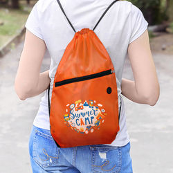 *NEW* Polyester Drawstring Backpack with Pocket- 12-Piece Minimum Order