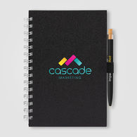 *New* 5.5� x 8� Spiral Notebook Made from Recycled Milk Cartons with Imprinted Recycled Aluminum Pen with Bamboo Plunger