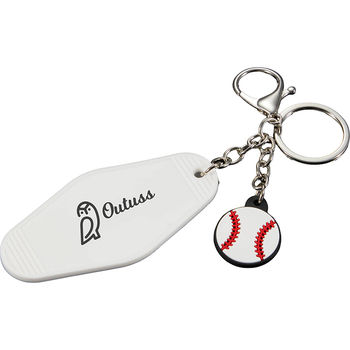 *NEW* Flexible PVC Baseball Motel Keychain with Baseball Charm, Split Ring & Lobster Clip for Easy Attachment to Bags